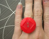 SALE - Leona Vintage Button Ring in Cherry Red
