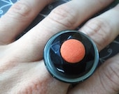 Black and Orange vintage stacked button adjustable ring - Halloween