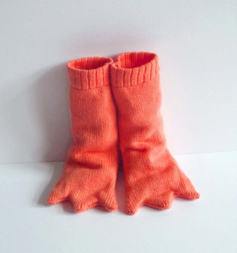 Bird Leg Knitted Booties, Handmade Baby Costume - Long and Orange