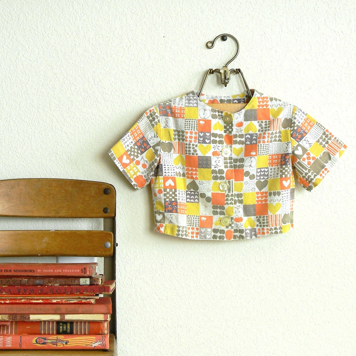 SALE vintage apples and hearts baby jacket
