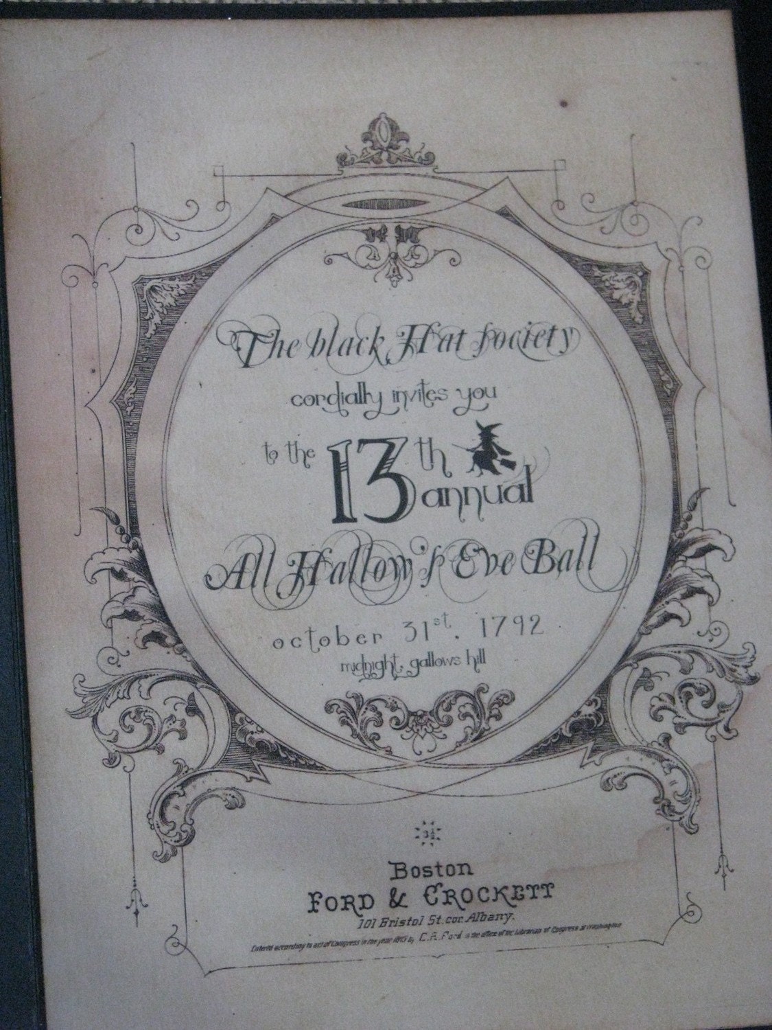 Invitation to the All Hallow's Eve Ball Black Hat Society Halloween vintage inspired