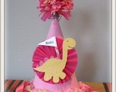 Handmade Personalized Pink Dinosaur Birthday Party Hat