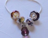 Pandora Style Bracelets- Jet Black Pandora-Purple Pandora Style,Gold Pandora- Sterling Silver Purple White Pandora Style  By KMGEMS