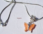 Necklaces-Orange Necklace- Butterfly Necklace- Peach Necklace- Charm Necklace- Silver Necklace-By Kmgems