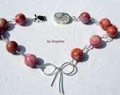 Bracelets-Pink Jasper Bracelet-  Silver Bow Bracelet- Wired Wrapped Bracelet -Gemstone Bracelet-By KMGEMS