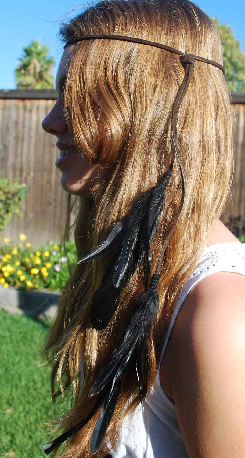 Leather and Feather Headband