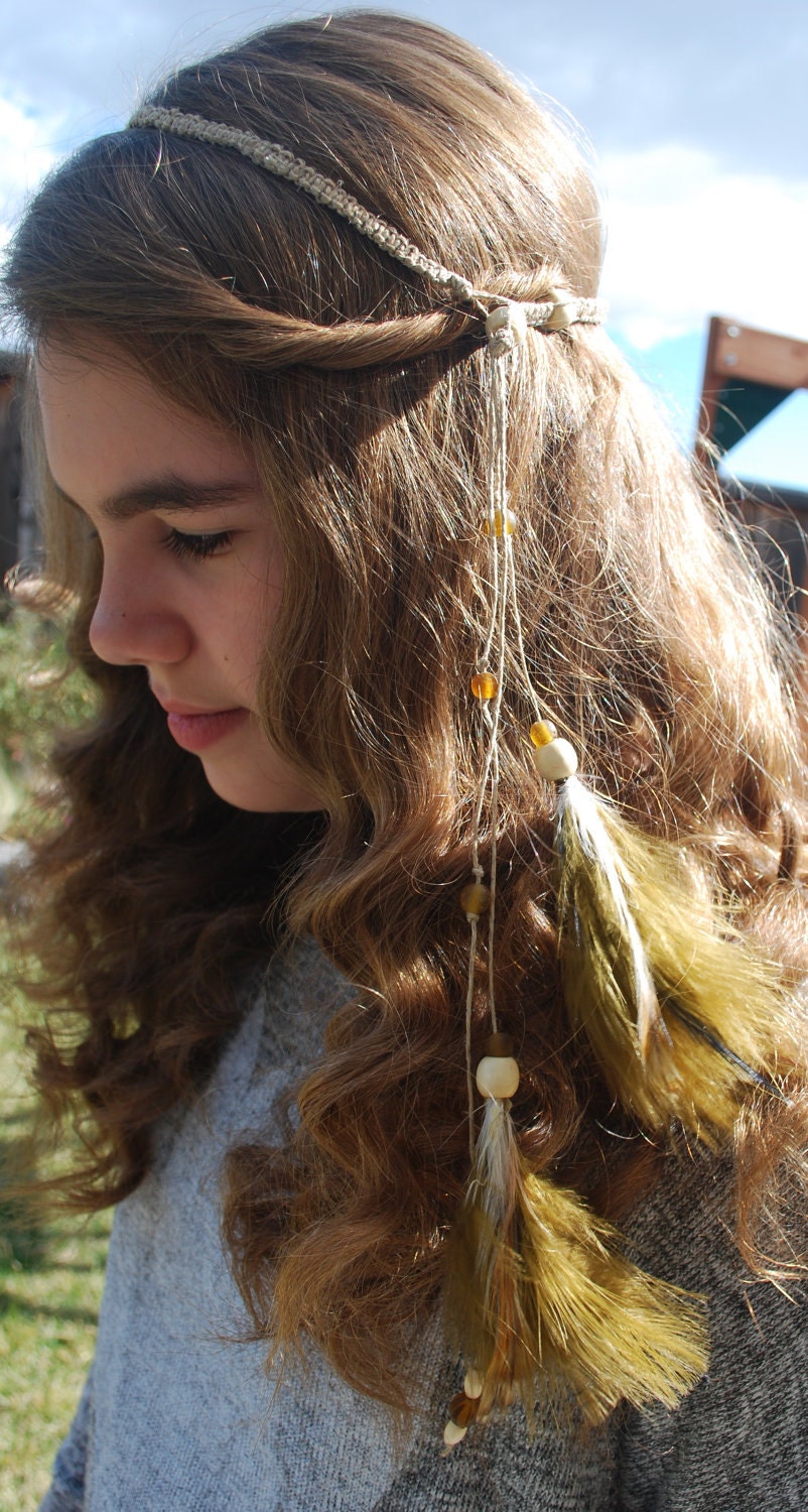 Unique Hemp Macrame and Feather Headband.