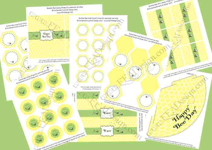 Bumble Bee Printable Party Pack (yellow and green) - DIY Printable
