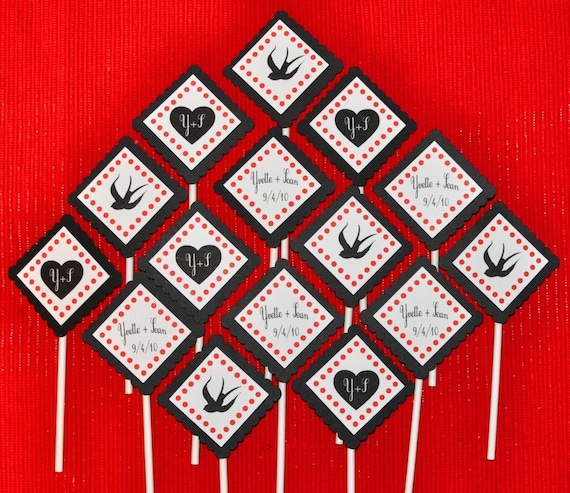 Retro Dot Red, Black and White Cupcake Toppers x 12 Il_570xn