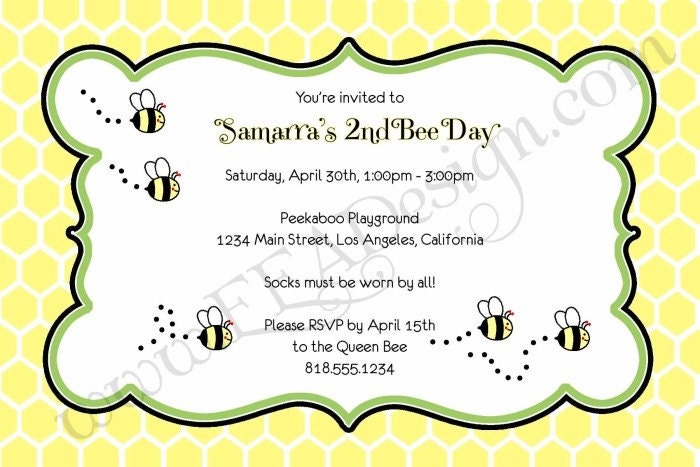 Bumble Bee Birthday Invitation (yellow, green, black and white) - Printable Il_570xn