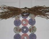 Vintage Colors Pink, Aqua, Lavender Floral Yo Yo Door or Wall Hanging with Bells