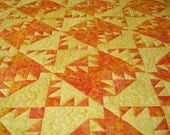 Handmade Patchwork Quilt Kansas Troubles in Yellow and Poppy Batik  Made for You