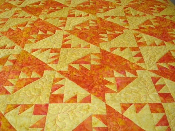Handmade Patchwork Quilt Kansas Troubles in Yellow and Poppy Batik Made for You
