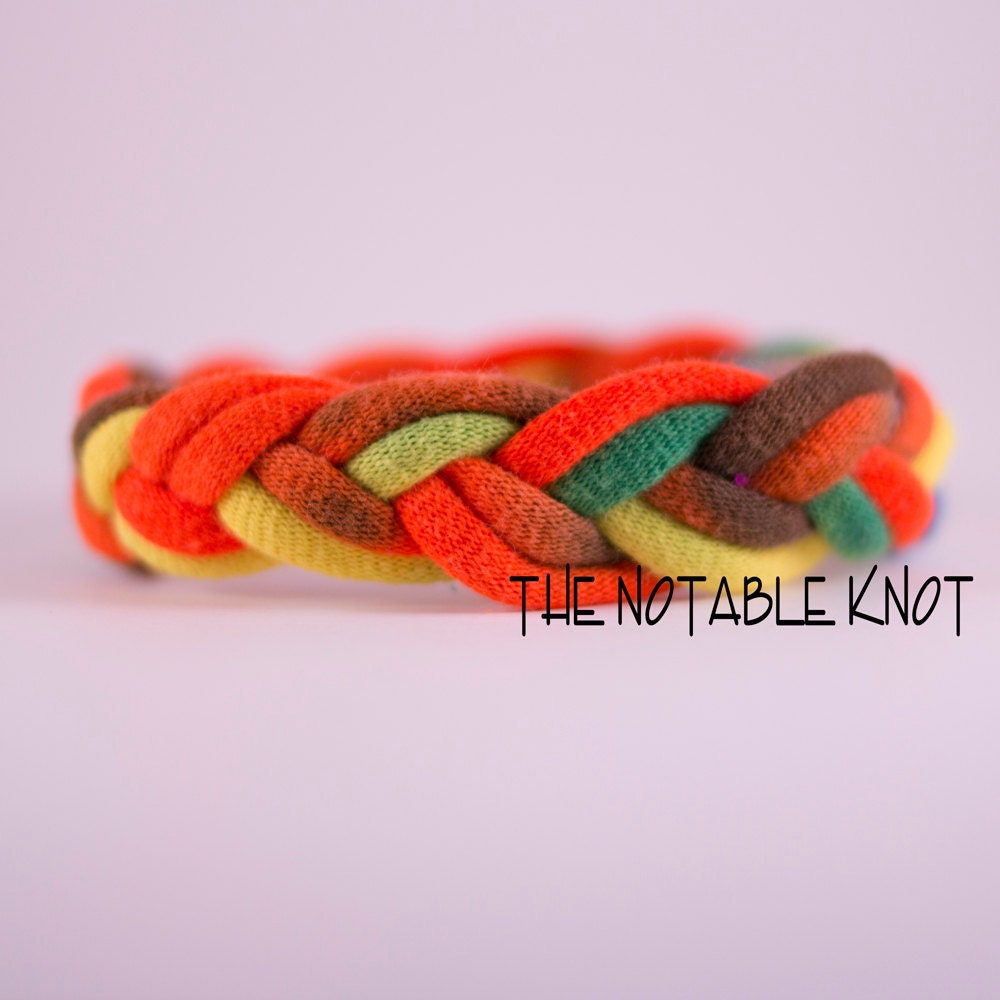 Orange and others tie dye Sailor Bracelet -Turk's head knot, T shirt yarn Continuous Braided Bracelet O25