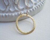 Gold Brushed Circle Pendant Necklace. Modern Gold Necklace. Geometric Necklace, Minimalist. Simple Everyday Jewelry