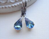 Aqua Blue Green Drop Earrings In Antique Silver, Vintage Style Jewelry. Gift For Her Under 25