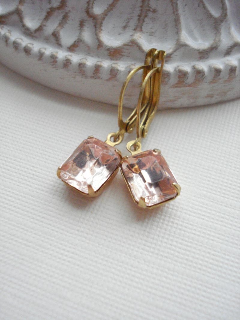 Pale Pink Dangle Earrings, Rosalyn Vintage Jewels Earrings. Pastel, Rose, Gold, Gift For Her Under 25
