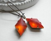 Red Dangle Earrings, Hyacinth Orange Frosted Glass Drop Earrings In Antique Brass, Valentine, Drop Earrings