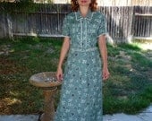 SALE Vintage 80s Elegant Dress  Pastel Green with White Floral Dress Karin Stevens Size 8