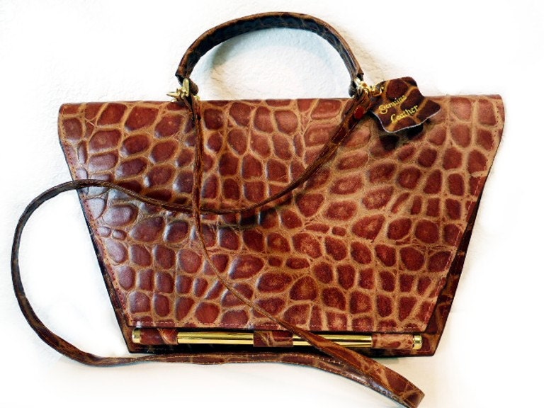 SALE Vintage 1960s Bag Crocodile Leather Shoulder Purse One-of- a kind