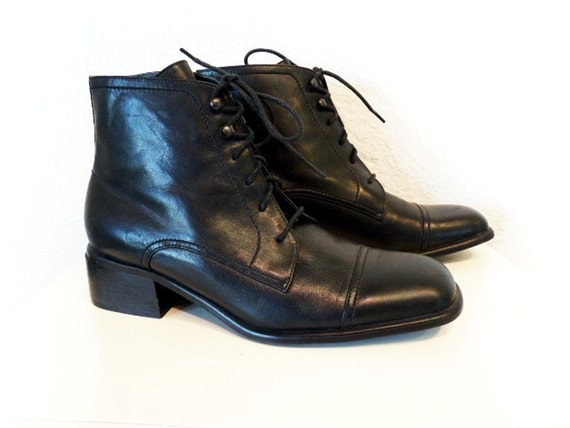 Vintage Black Leather Lace Up Oxford Ankle Granny Boots Liz Claiborne Womens Size 7