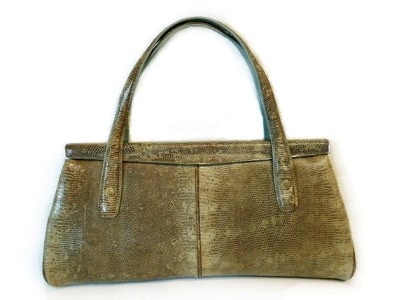 Vintage 1950's Snake Skin Handbag Purse Gold Hardware
