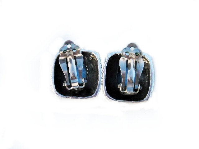 Vintage Lapis Lazuli Clip Sterling Silver Earrings