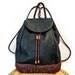 SALE Vintage CEM  Black Genuine Leather Drawstring Backpack Brown Woven Leather Made in Brazil