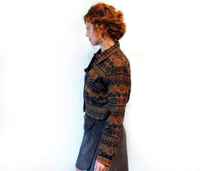 Vintage 1980s JEAN Jacket Tapestry Southwestern Jacket Women S