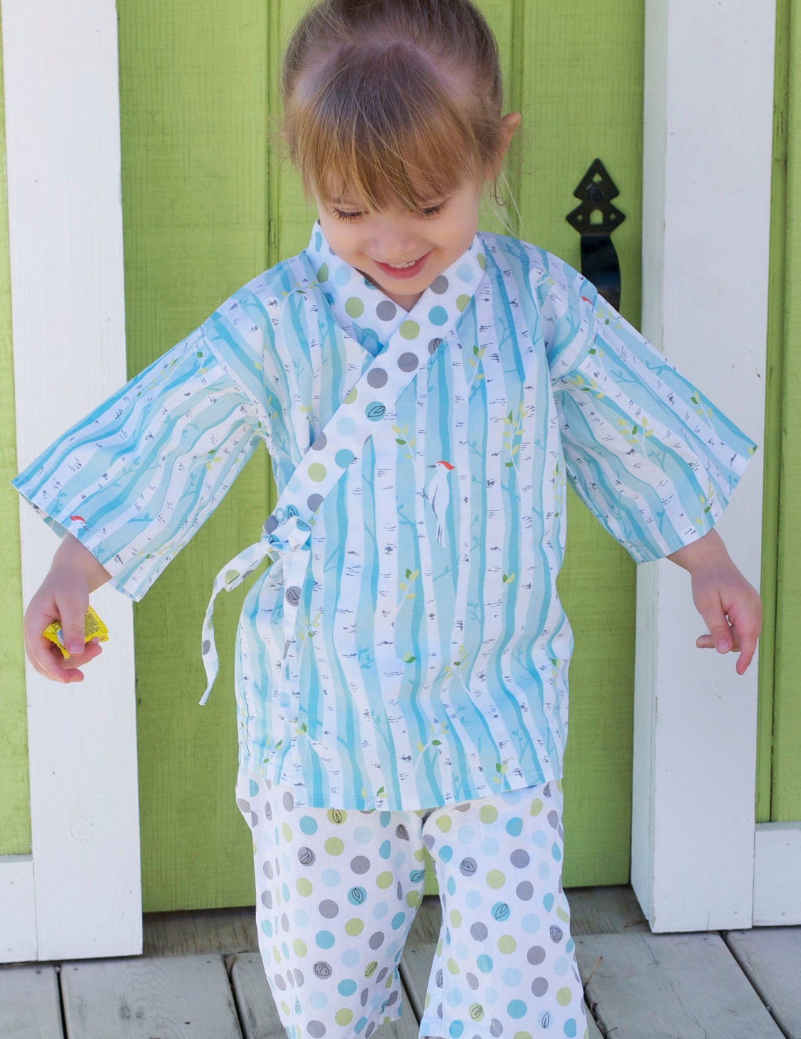 KIMONO OUTFIT in Birch Forest - pajamas playwear sizes 0 through 3T - boys or girls
