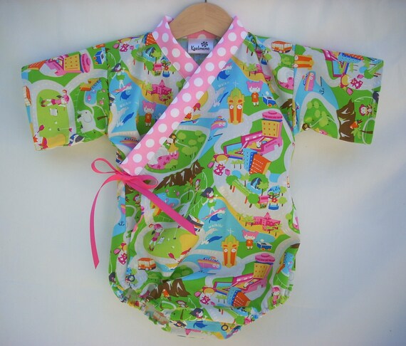 Kimono Onesie - HAWAIIAN KAWAII - sizes 0 through 24 months available - baby outfit girls