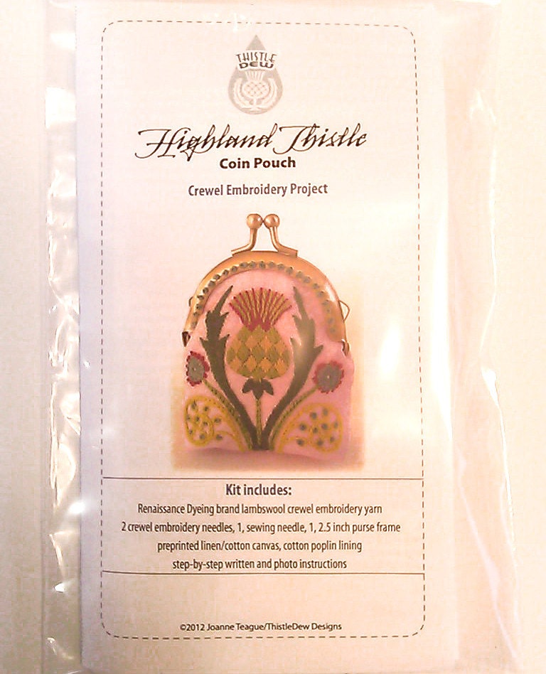 Kit : Thistle Coin Purse Crewel Embroidery Project