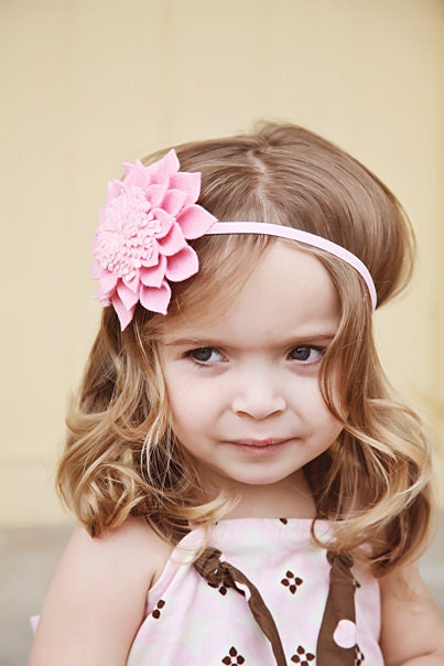 Pink Wool Felt Dalia Flower Headband All Sizes Wonderful Photography Prop Newborn through Adult