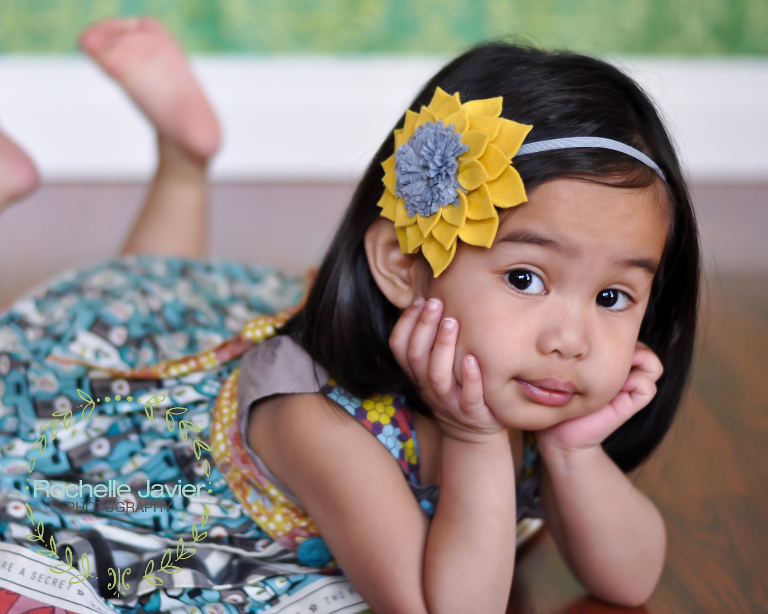 Yellow Flower Headband Mustard Yellow and Grey Wool Felt Dalia Flower Headband M2M Matilda Sunflower Jane