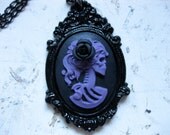 Day of The Dead Skeleton Girl Lolita Cameo Necklace - Purple