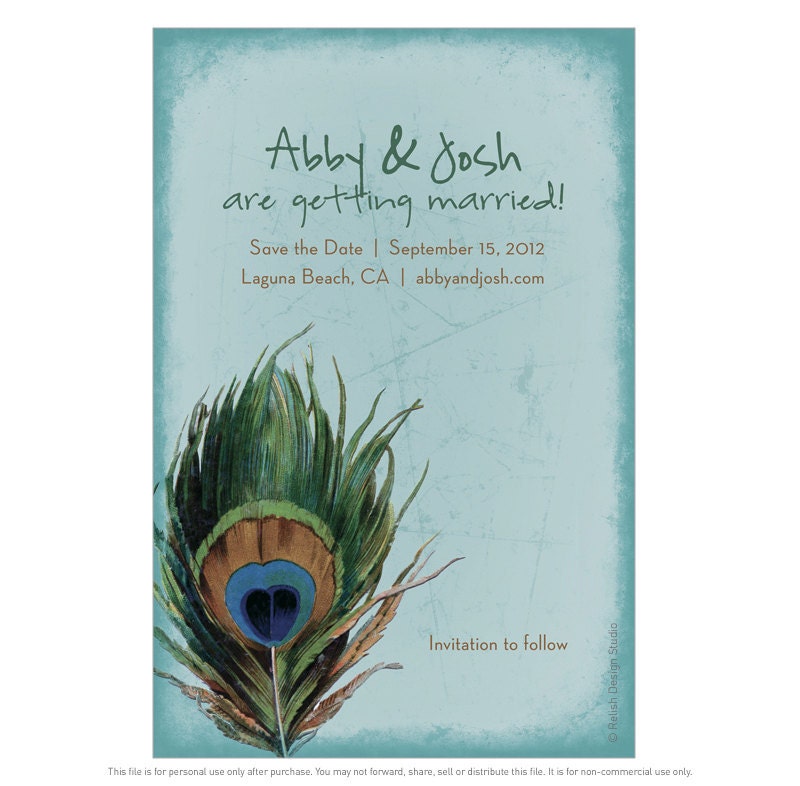 Turquoise Peacock Invitation and/or Save the Date