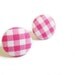 Button Earrings / Clip On Earrings - pink gingham earrings