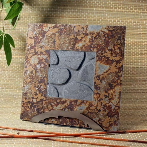 Real Slate Trivet - Sand Carved w/ River Rock on Copper Stone