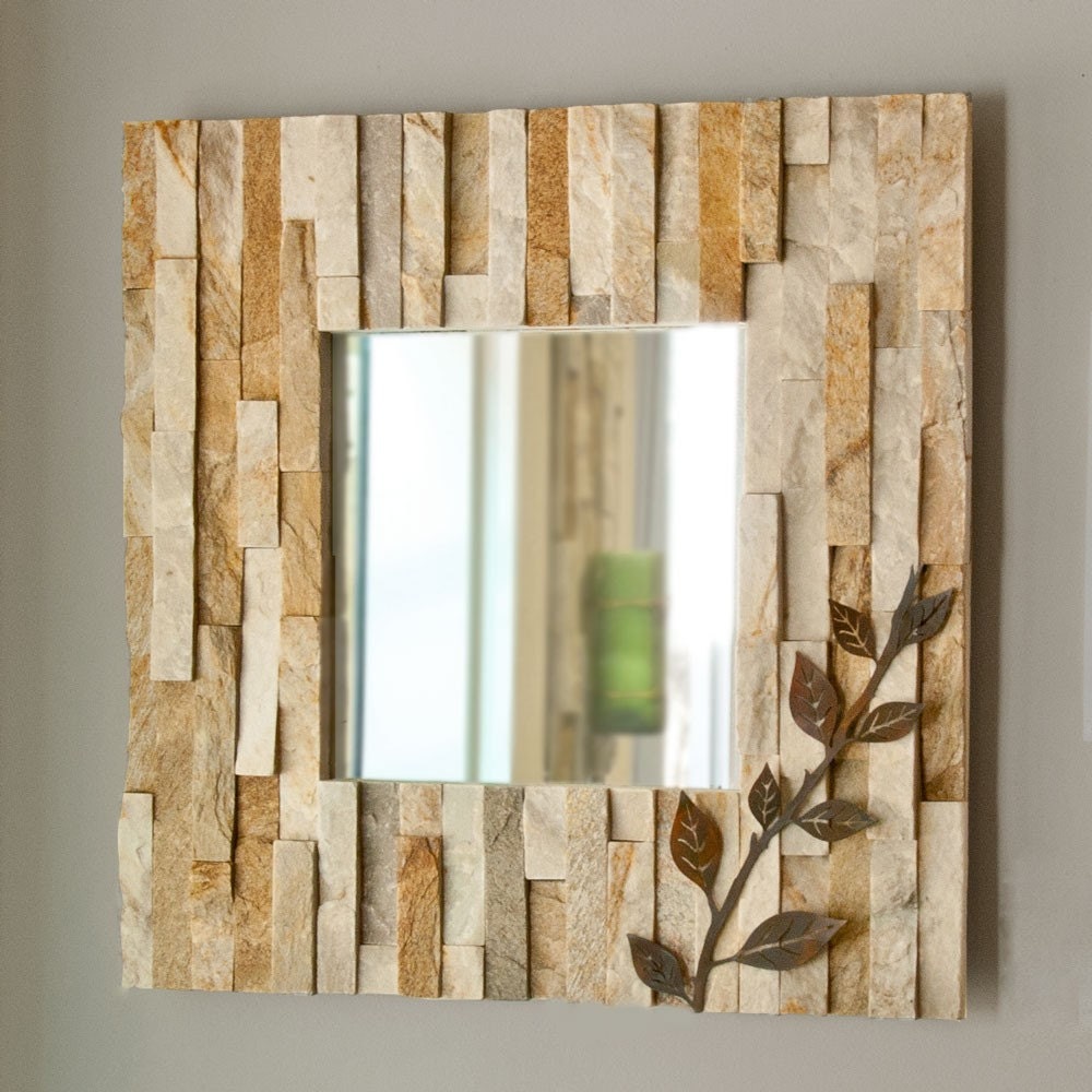 Ledge Wall Mirror - Natural Stone - Patina Metal
