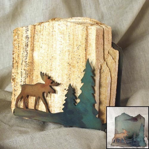 Natural Sandstone Coasters with Moose Holder