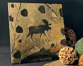 Natural Stone Trivet / Hot Plate - Moose on Buff Slate