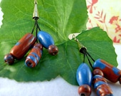 Earrings Gold Fill,  Polymer Clay, 14 kt Gold Filled, Handmade Earrings, Turquoise Beads, Orange Beads, Terra Cotta,  Aqua Earrings