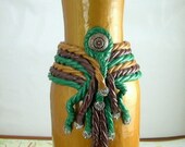 Polymer Clay Vase, Gold Rope Wrapped Vase, Brown, Green, Gold,  Flower Vase, Home Decor