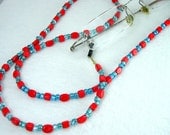 Red and Turquoise Eyeglass Chain, Aqua, Coral, Eyeglass String, Handmade, eyeglass rope, eyewear jewelry, eyewear necklace