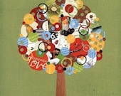 BOGO SALE - Full Circle Tree - Hidden Treasures - 8x10 Collage Reproduction Print- Green, Red, Yellow