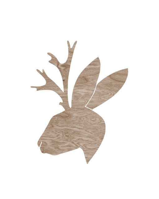 Brown Woodgrain Faux Bois Jackalope Head Silhouette on White Art Print  -  8 x 10 Home Decor Wall Art - You Don't Know Jack