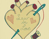 Valentine's Day -  Anatomical Heart with Buttons, Needle and Thread 8x10 Digital Wall Art Print - Sew in Love