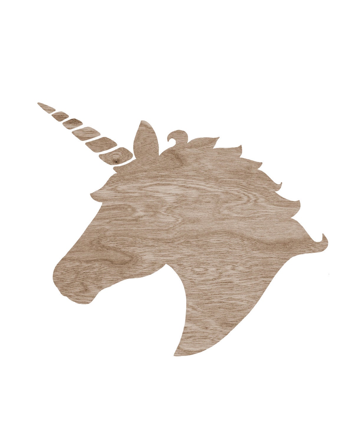 BOGO SALE - Brown Wood grain Faux Bois Unicorn Head Silhouette on White - 8 x 10 Home Decor Wall Art Print - Do you Believe in Magic