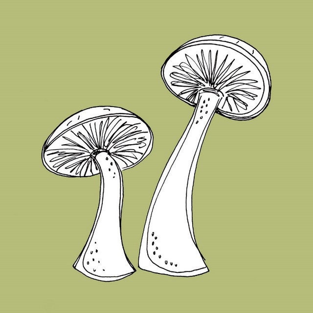 BOGO SALE - Two Sage Green Mushrooms 5x5 Digital Art Print - Best of Friends
