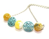Inventory Clearance Sale. Blue and Yellow Necklace - Spider Agate Necklace. Lace Sky Blue Beaded Necklace